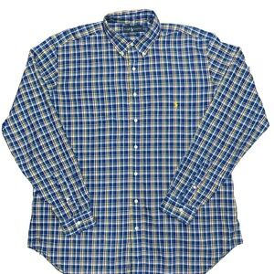 Ralph Lauren Blue and Yellow Plaid Shirt XL Tall